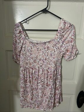 Isabel Maternity by Ingrid & Isabel Pink, Rust & Cream Floral Smocked Top